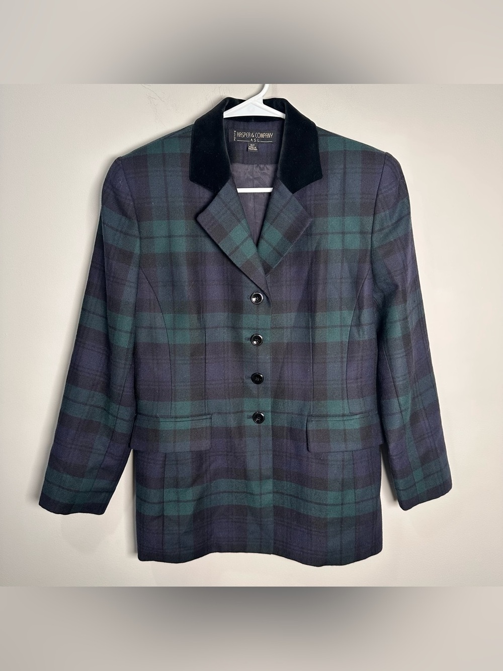 Vintage Jasper Women’s Green Tartan Plaid Wool Blazer